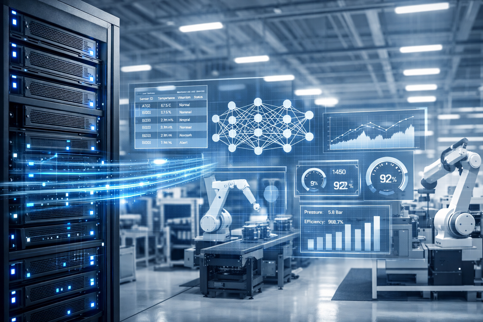 AI-ready data infrastructure for manufacturing showing integrated production data systems and analytics